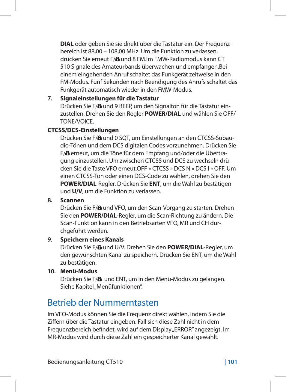 Betrieb der nummerntasten | MIDLAND CT510 User Manual | Page 101 / 142