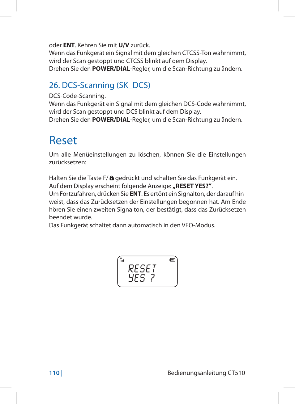 Reset, Dcs-scanning (sk_dcs) | MIDLAND CT510 User Manual | Page 110 / 142