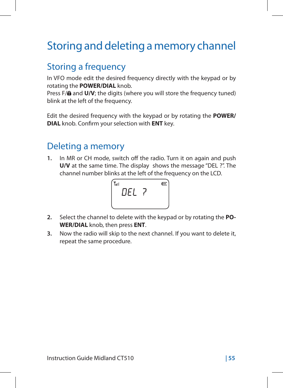 Storing a frequency | MIDLAND CT510 User Manual | Page 55 / 142