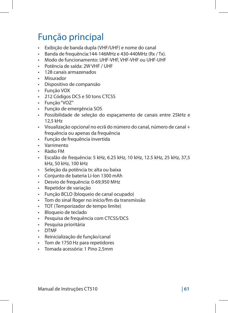 Função principal | MIDLAND CT510 User Manual | Page 61 / 142