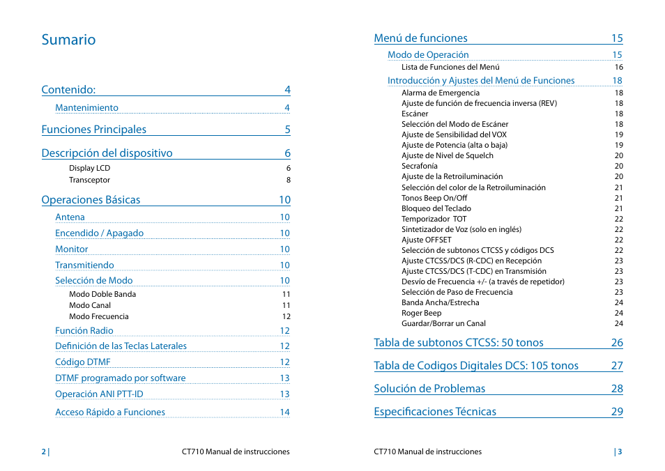 Sumario | MIDLAND CT710 User Manual | Page 18 / 80