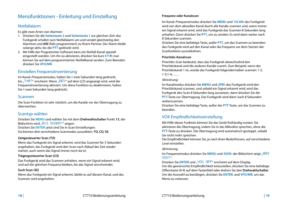 Menüfunktionen - einleitung und einstellung | MIDLAND CT710 User Manual | Page 74 / 80