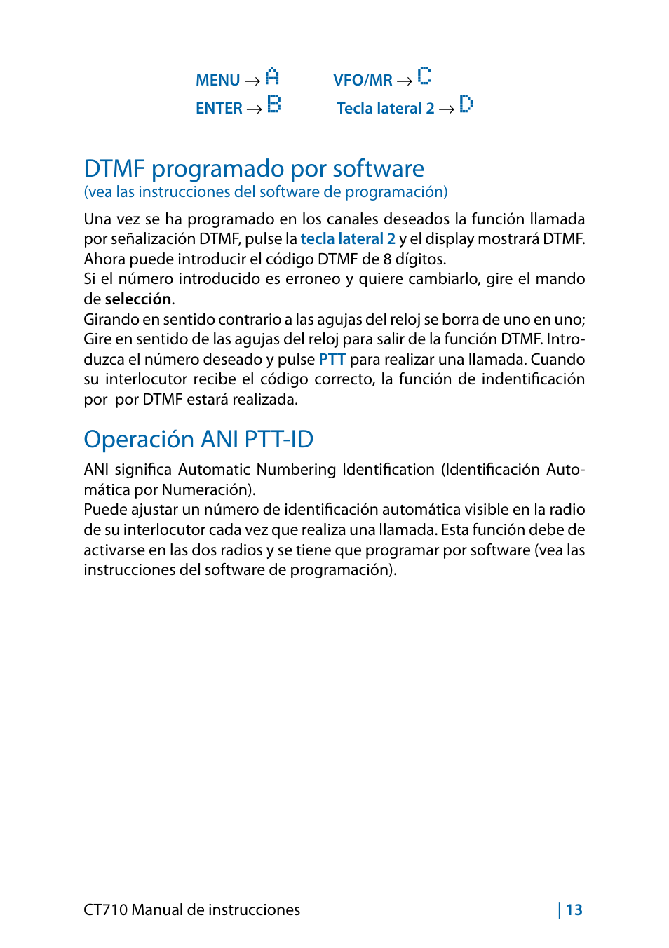 Dtmf programado por software, Operación ani ptt-id | MIDLAND CT710 - 2014 User Manual | Page 103 / 214