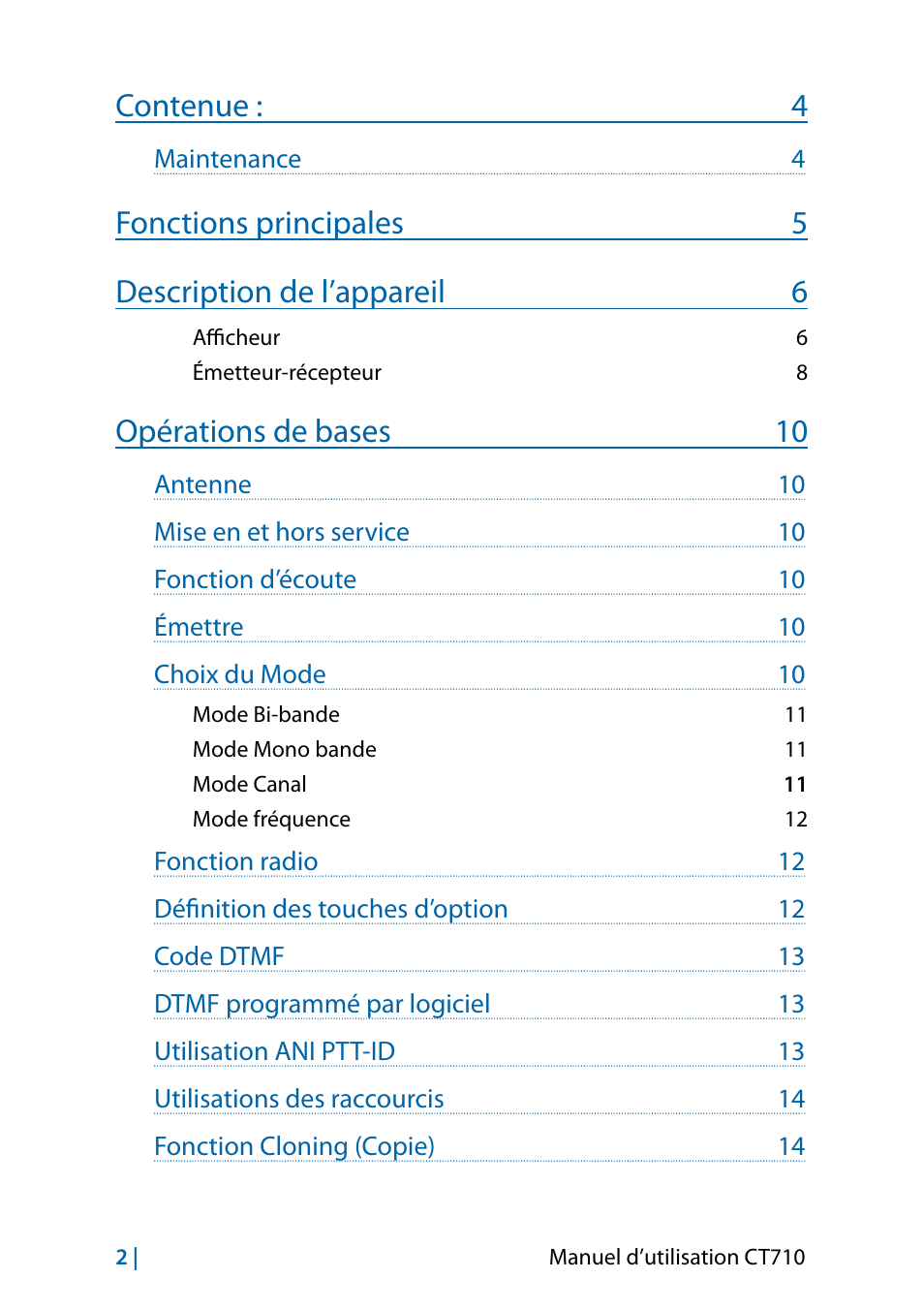 Contenue : 4, Opérations de bases 10 | MIDLAND CT710 - 2014 User Manual | Page 124 / 214