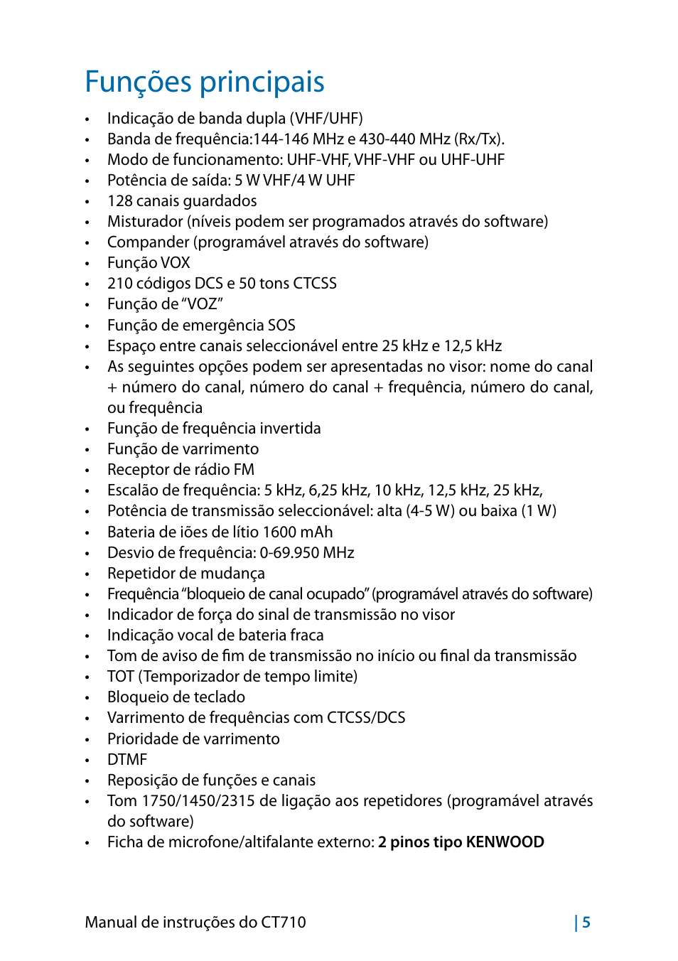 Funções principais | MIDLAND CT710 - 2014 User Manual | Page 187 / 214