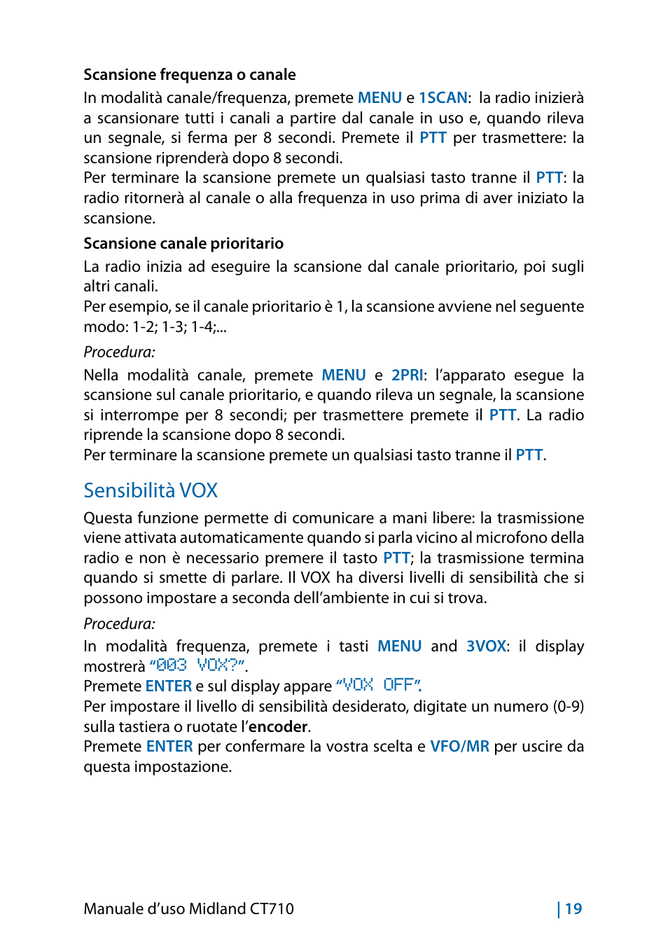Sensibilità vox | MIDLAND CT710 - 2014 User Manual | Page 19 / 214