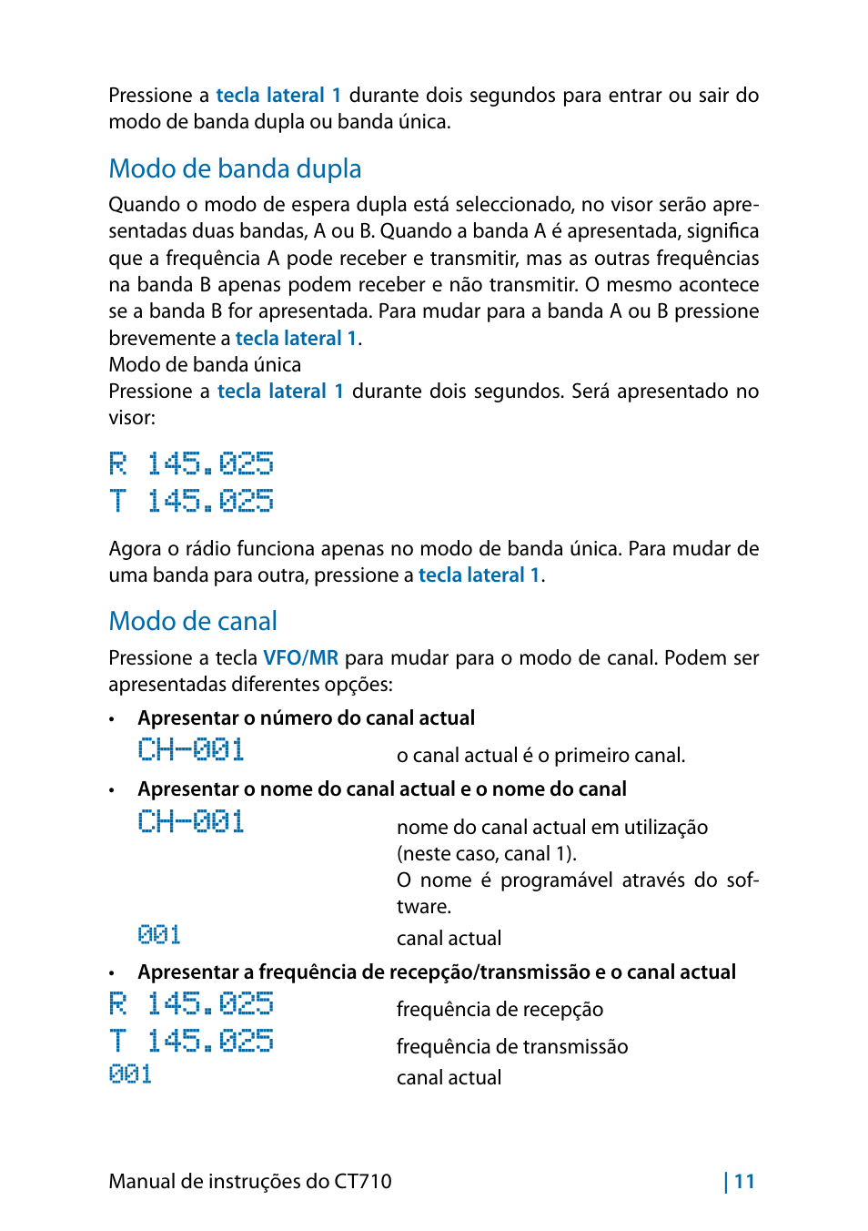 Ch-001, Modo de banda dupla, Modo de canal | MIDLAND CT710 - 2014 User Manual | Page 193 / 214
