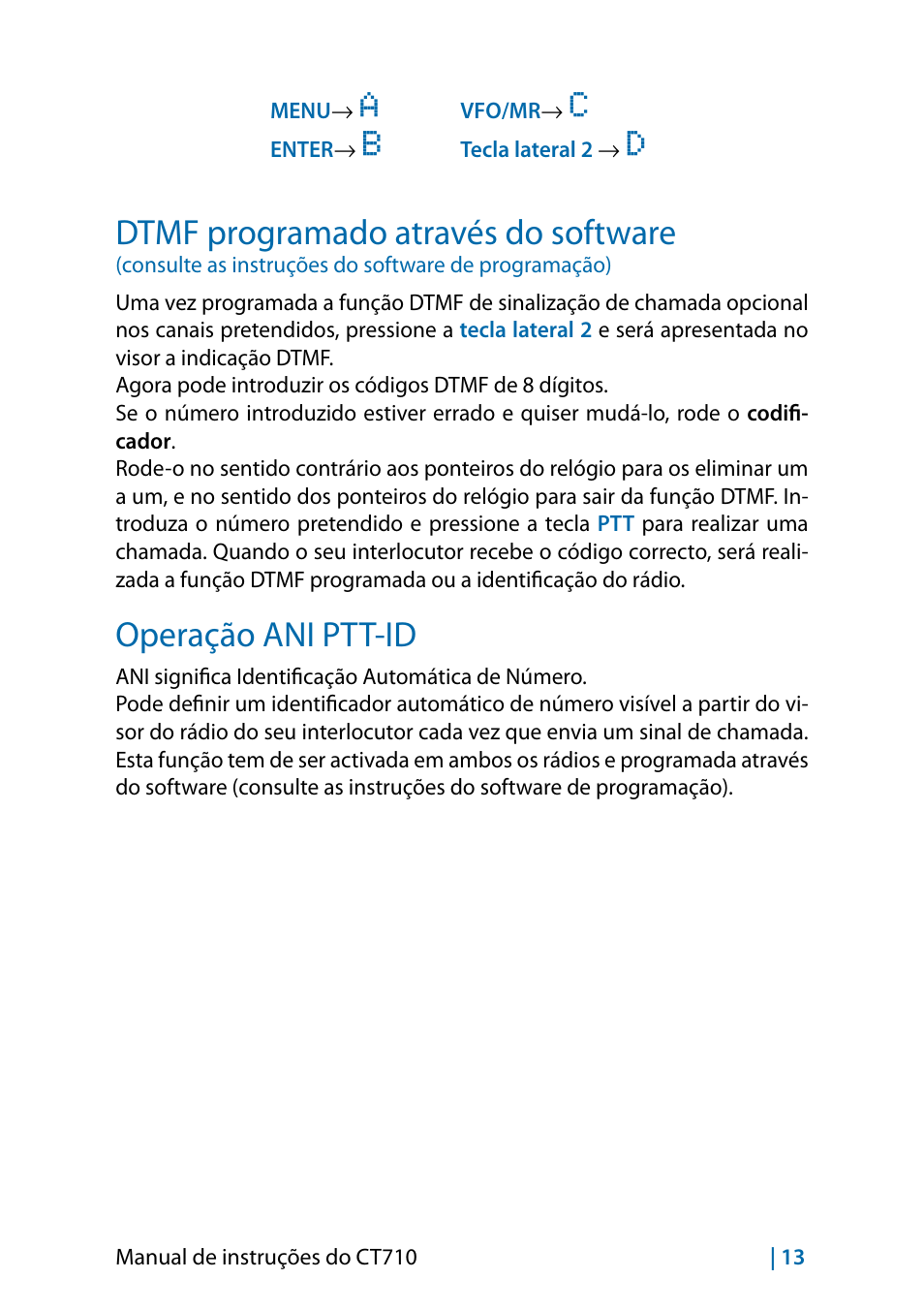 Dtmf programado através do software, Operação ani ptt-id | MIDLAND CT710 - 2014 User Manual | Page 195 / 214