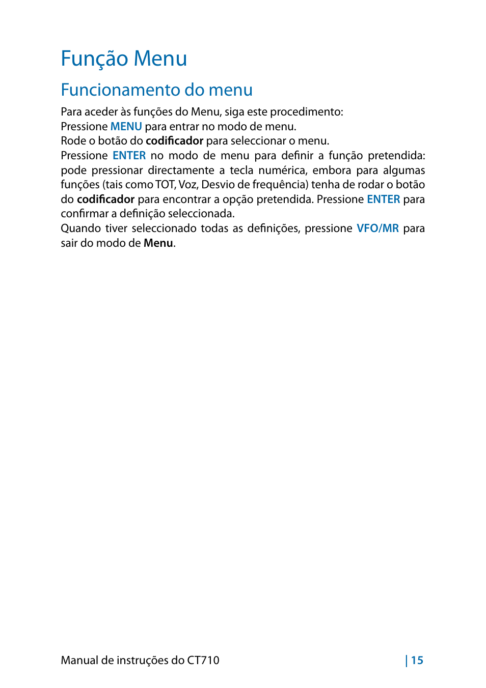Função menu, Funcionamento do menu | MIDLAND CT710 - 2014 User Manual | Page 197 / 214