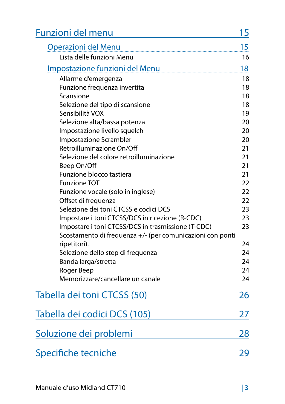 Funzioni del menu 15 | MIDLAND CT710 - 2014 User Manual | Page 3 / 214
