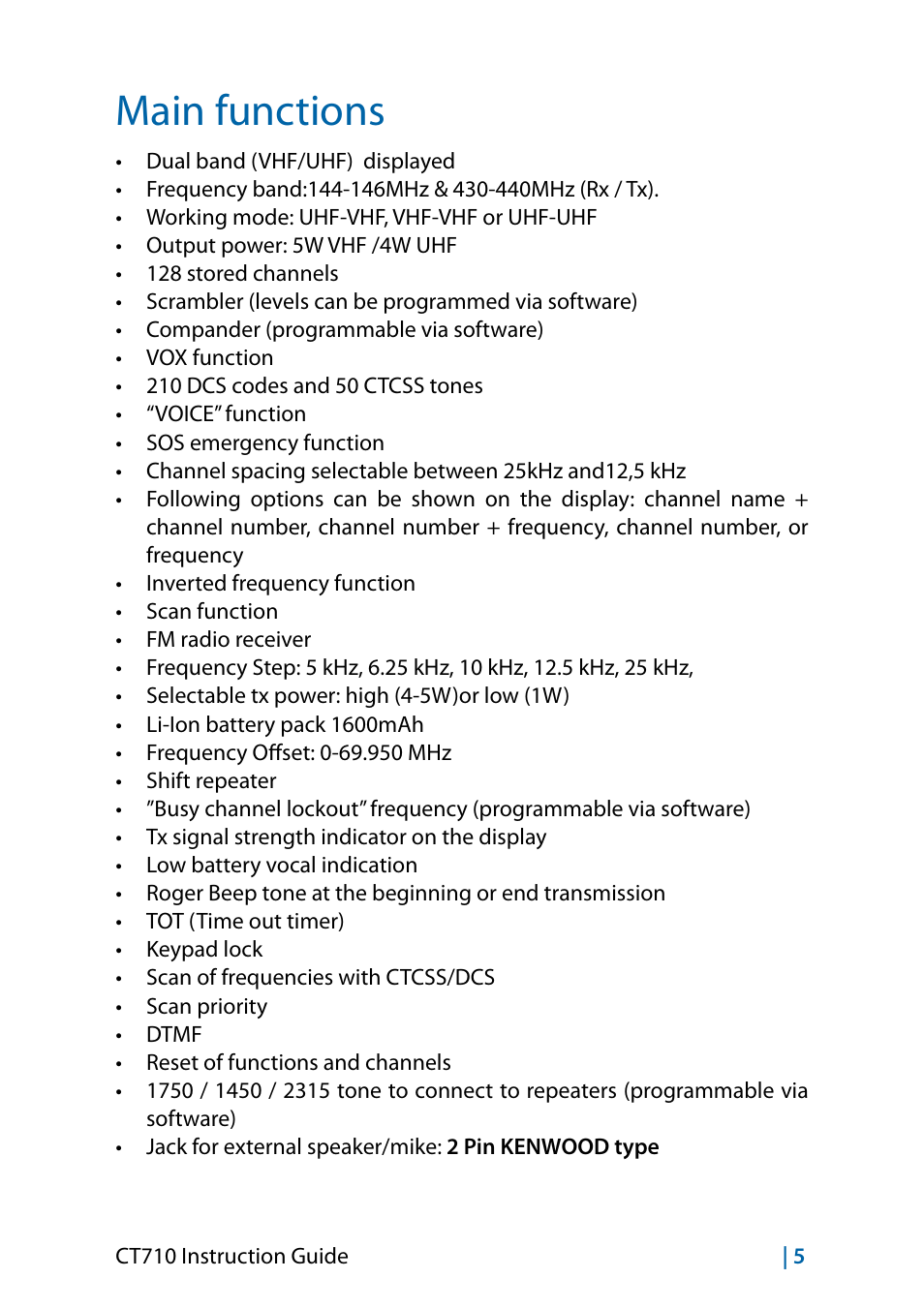 Main functions | MIDLAND CT710 - 2014 User Manual | Page 35 / 214