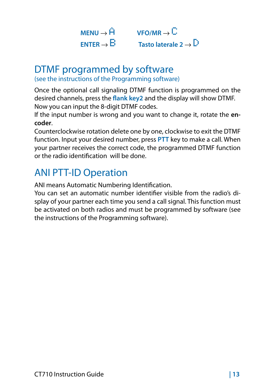 Dtmf programmed by software, Ani ptt-id operation | MIDLAND CT710 - 2014 User Manual | Page 43 / 214
