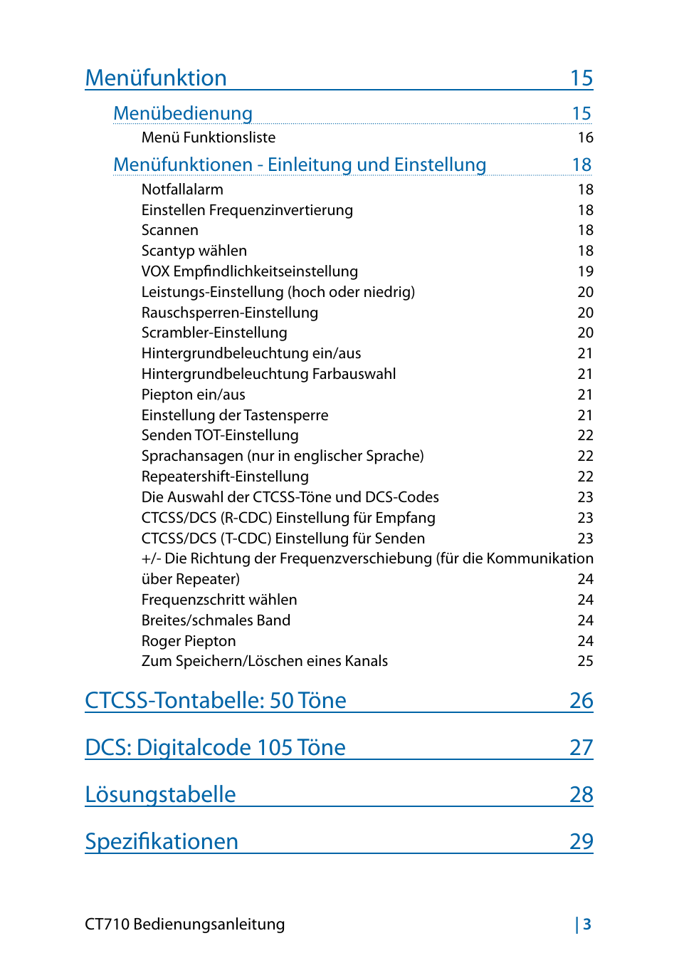 Menüfunktion 15, Menübedienung 15, Menüfunktionen - einleitung und einstellung 18 | MIDLAND CT710 - 2014 User Manual | Page 63 / 214