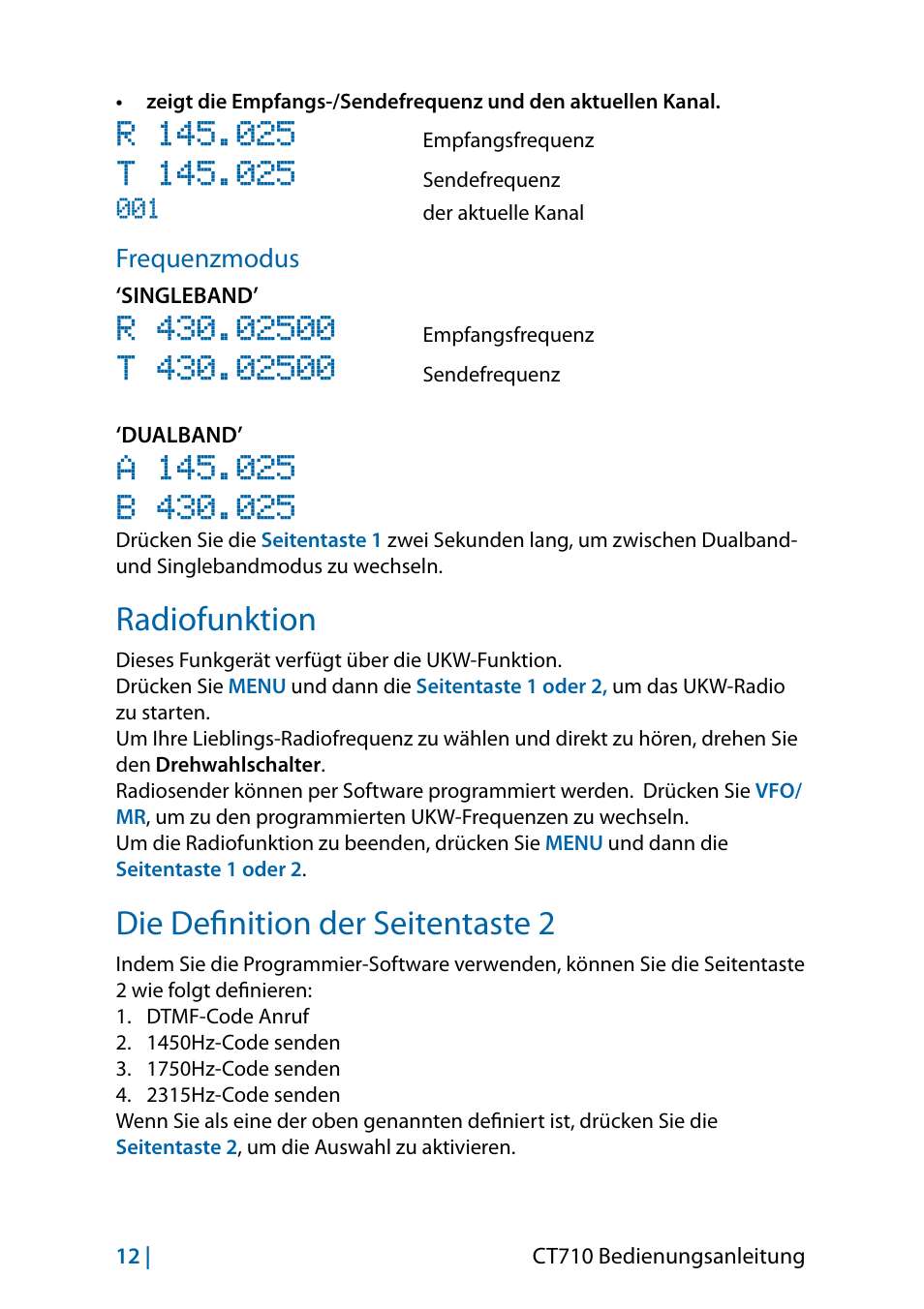 Radiofunktion, Die definition der seitentaste 2 | MIDLAND CT710 - 2014 User Manual | Page 72 / 214