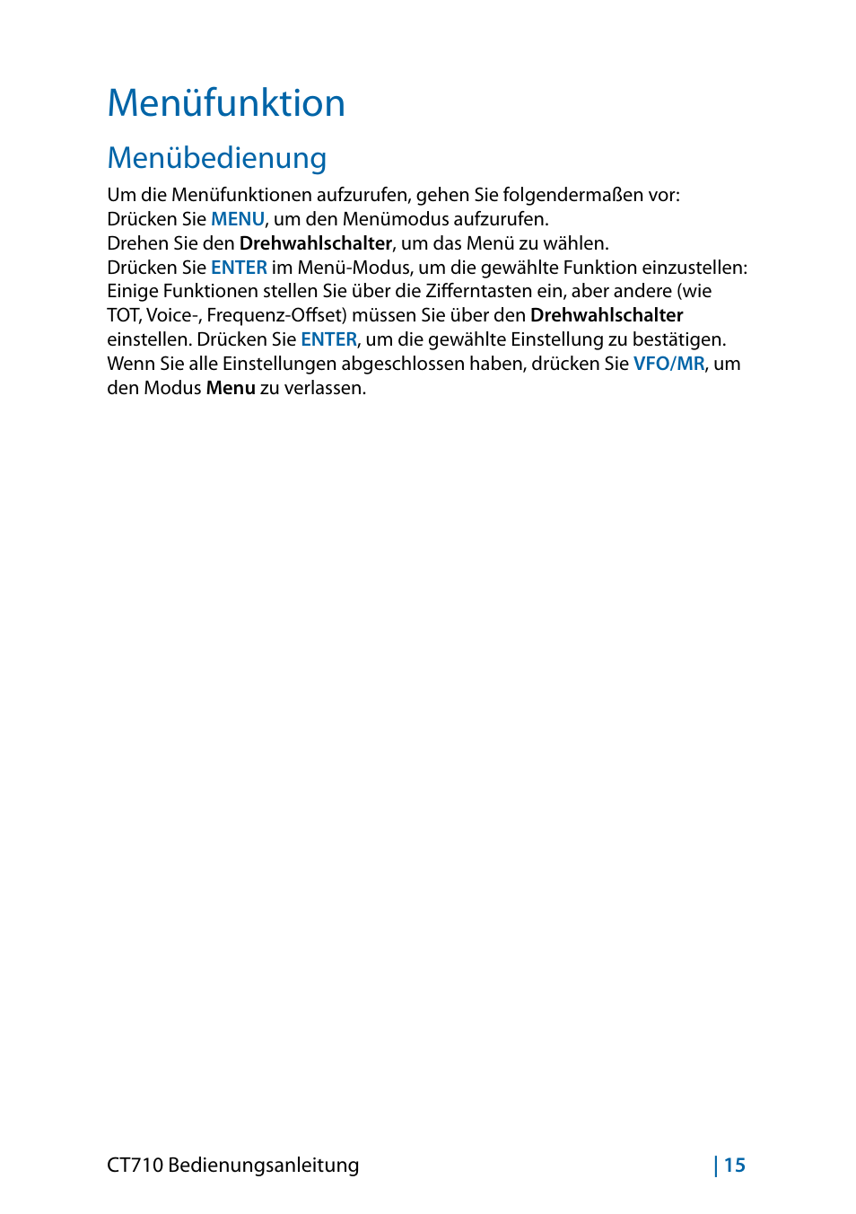 Menüfunktion, Menübedienung | MIDLAND CT710 - 2014 User Manual | Page 75 / 214
