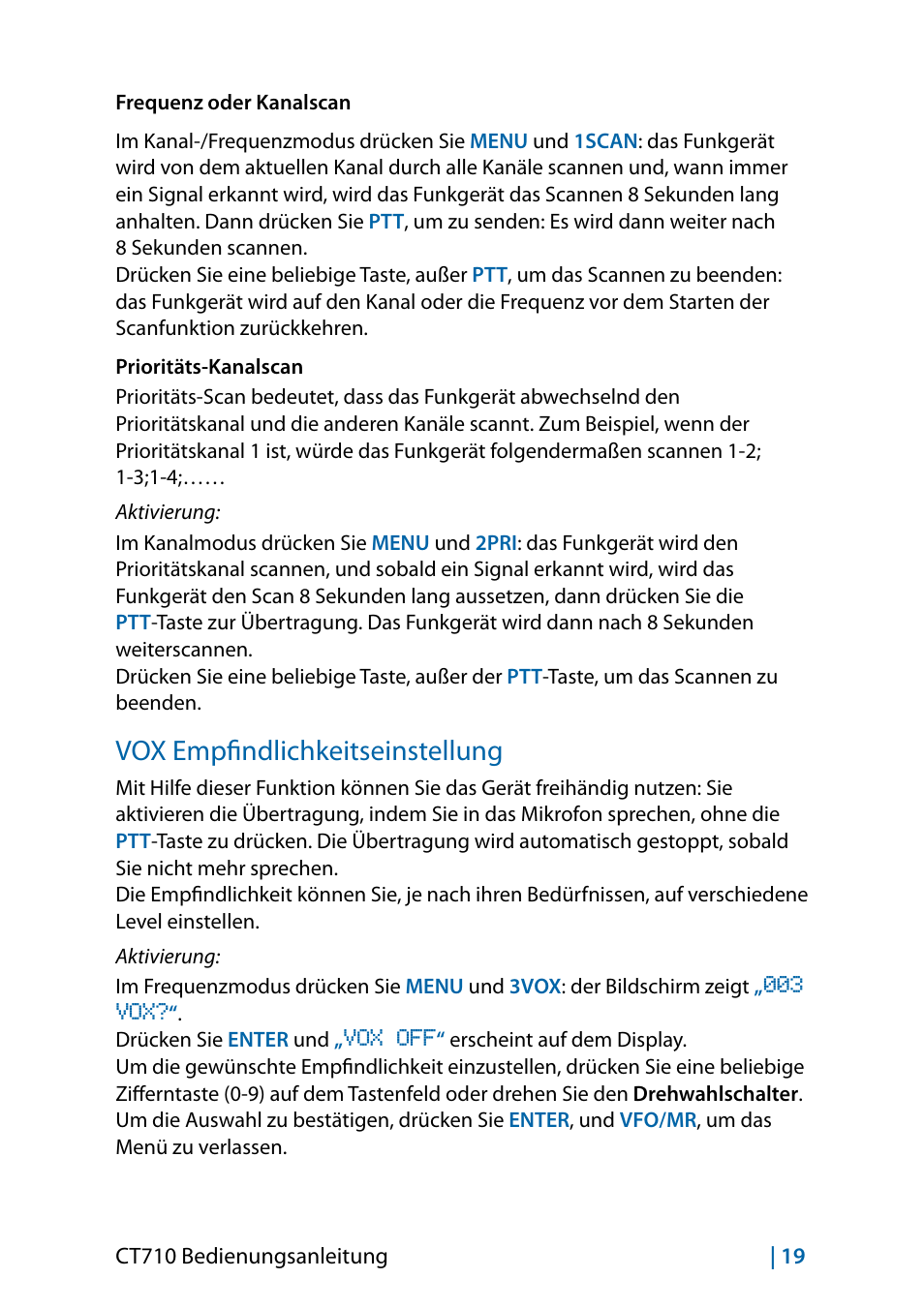 Vox empfindlichkeitseinstellung | MIDLAND CT710 - 2014 User Manual | Page 79 / 214