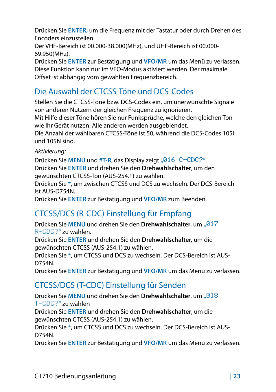 Die auswahl der ctcss-töne und dcs-codes, Ctcss/dcs (r-cdc) einstellung für empfang, Ctcss/dcs (t-cdc) einstellung für senden | MIDLAND CT710 - 2014 User Manual | Page 83 / 214