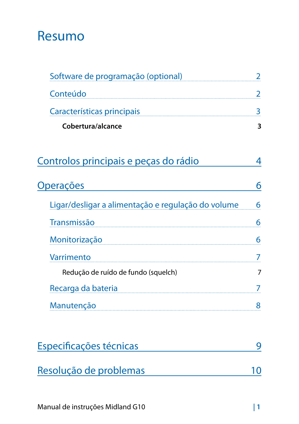 Resumo | MIDLAND G10 User Manual | Page 27 / 98