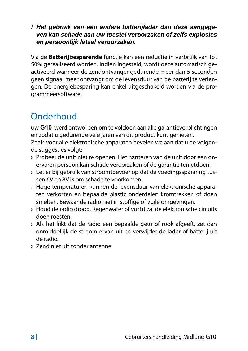 Onderhoud | MIDLAND G10 User Manual | Page 58 / 98