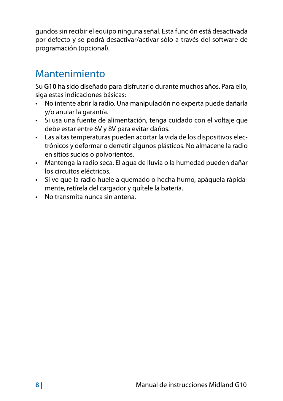 Mantenimiento | MIDLAND G10 User Manual | Page 70 / 98