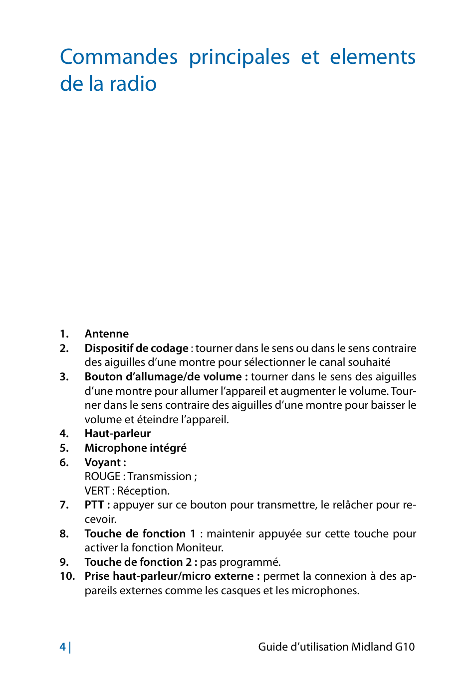 Commandes principales et elements de la radio | MIDLAND G10 User Manual | Page 78 / 98