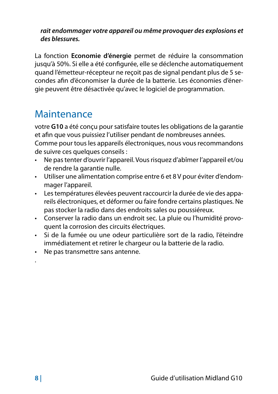 Maintenance | MIDLAND G10 User Manual | Page 82 / 98