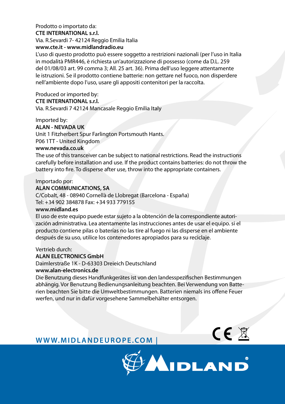 MIDLAND G11V User Manual | Page 110 / 128