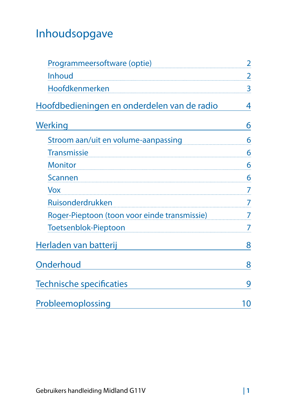Inhoudsopgave | MIDLAND G11V User Manual | Page 113 / 128