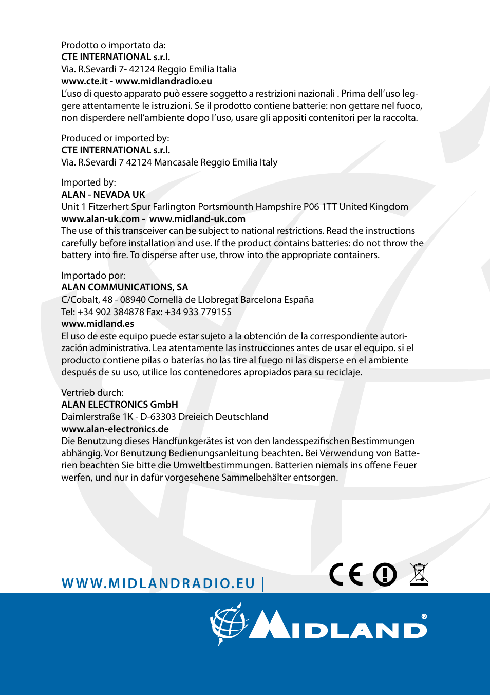 MIDLAND G11V User Manual | Page 128 / 128