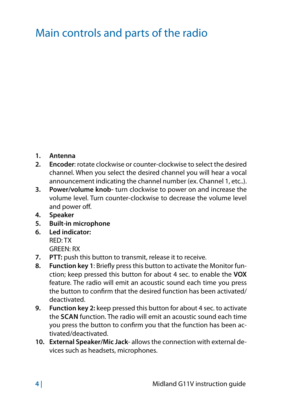 Main controls and parts of the radio | MIDLAND G11V User Manual | Page 22 / 128
