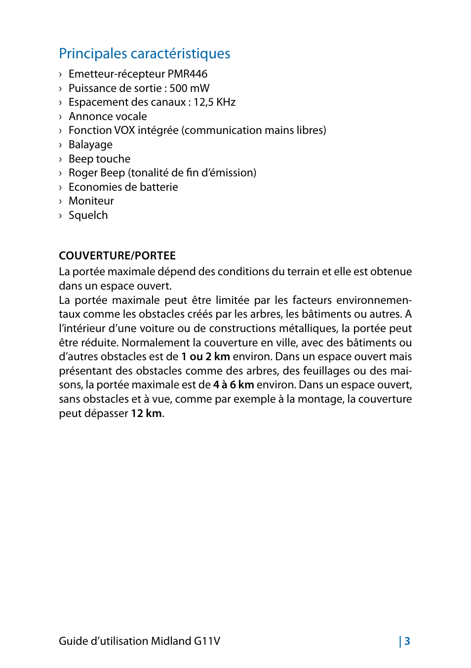 Principales caractéristiques | MIDLAND G11V User Manual | Page 67 / 128