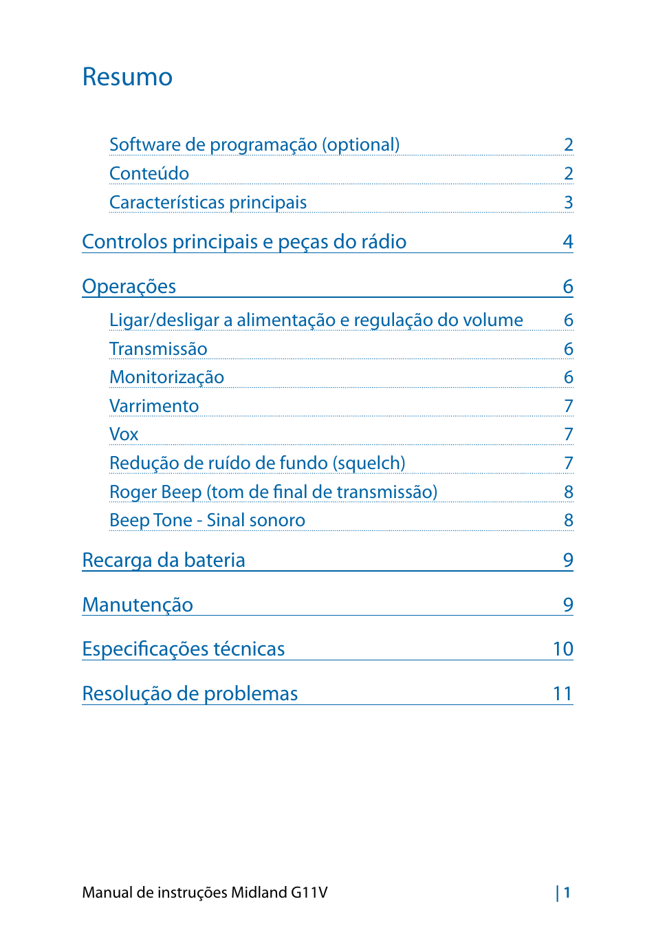 Resumo | MIDLAND G11V User Manual | Page 81 / 128