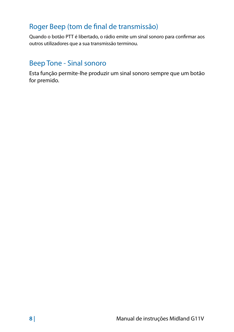 Roger beep (tom de final de transmissão), Beep tone - sinal sonoro | MIDLAND G11V User Manual | Page 88 / 128