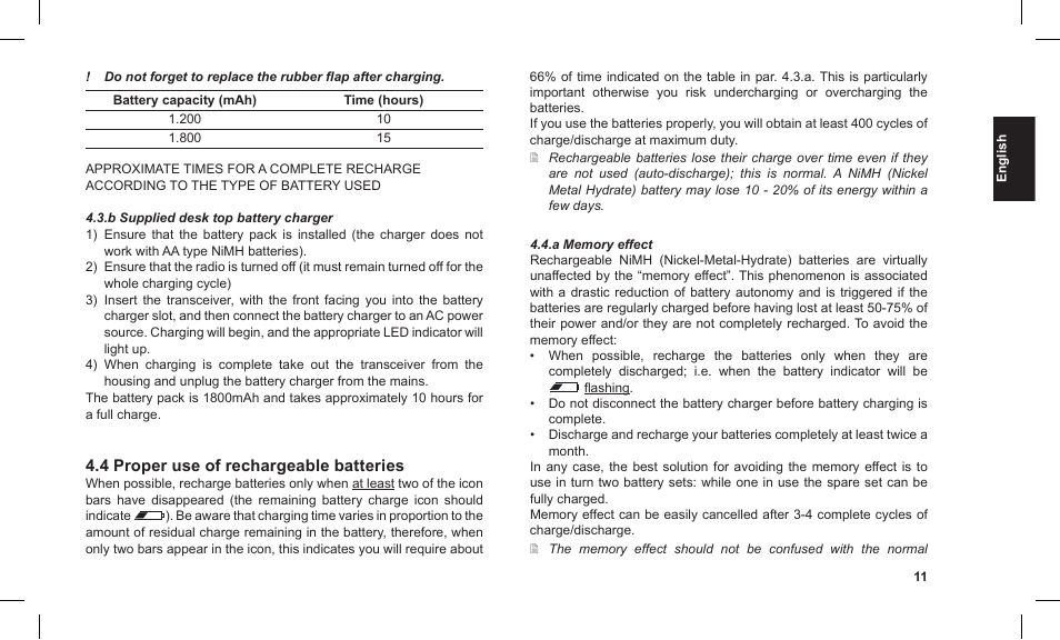 4 proper use of rechargeable batteries | MIDLAND G12 User Manual | Page 11 / 32