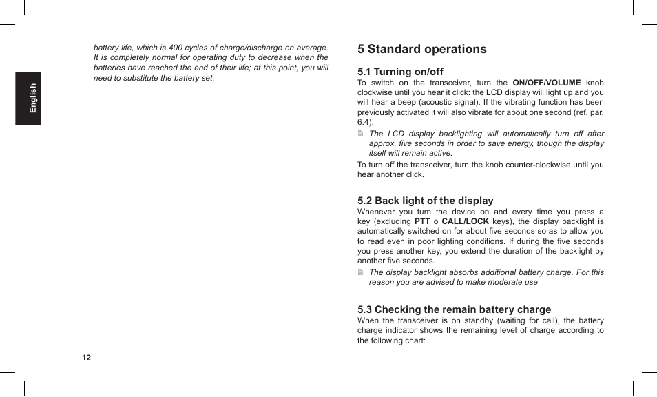 5 standard operations | MIDLAND G12 User Manual | Page 12 / 32