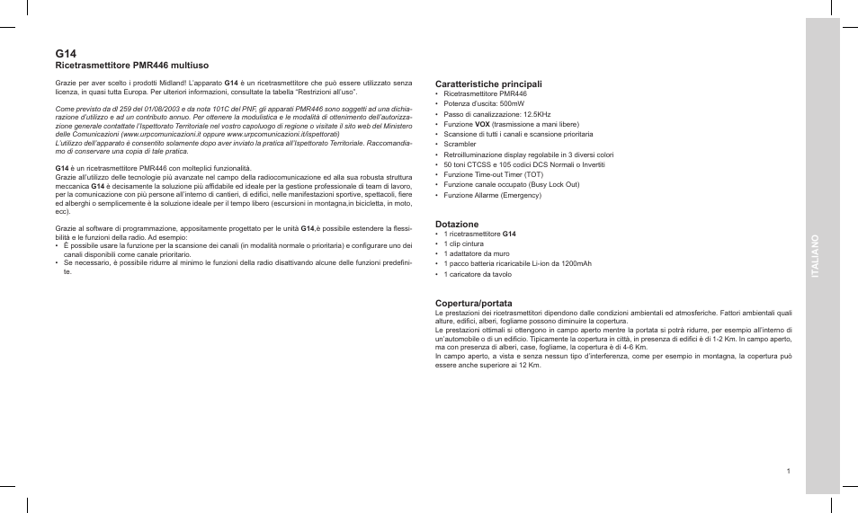MIDLAND G14 PMR446 User Manual | 58 pages