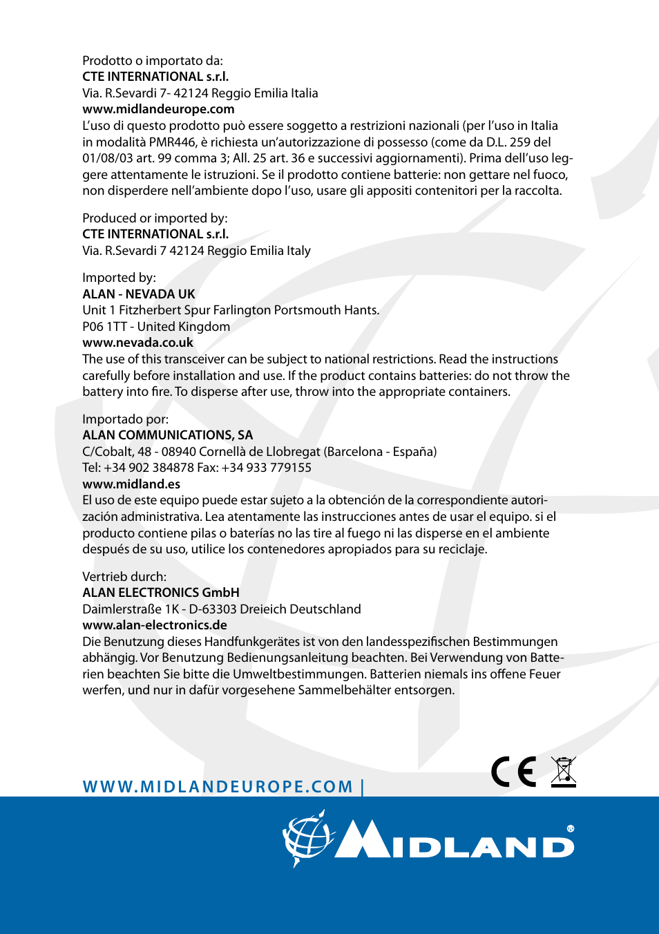 MIDLAND G15 User Manual | Page 134 / 134