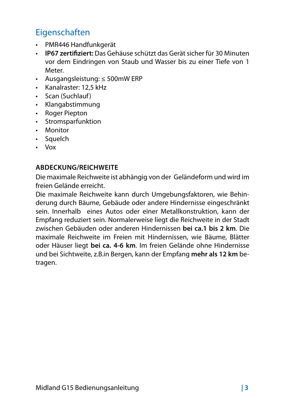 Eigenschaften, Eigenschaften 3 | MIDLAND G15 User Manual | Page 37 / 134