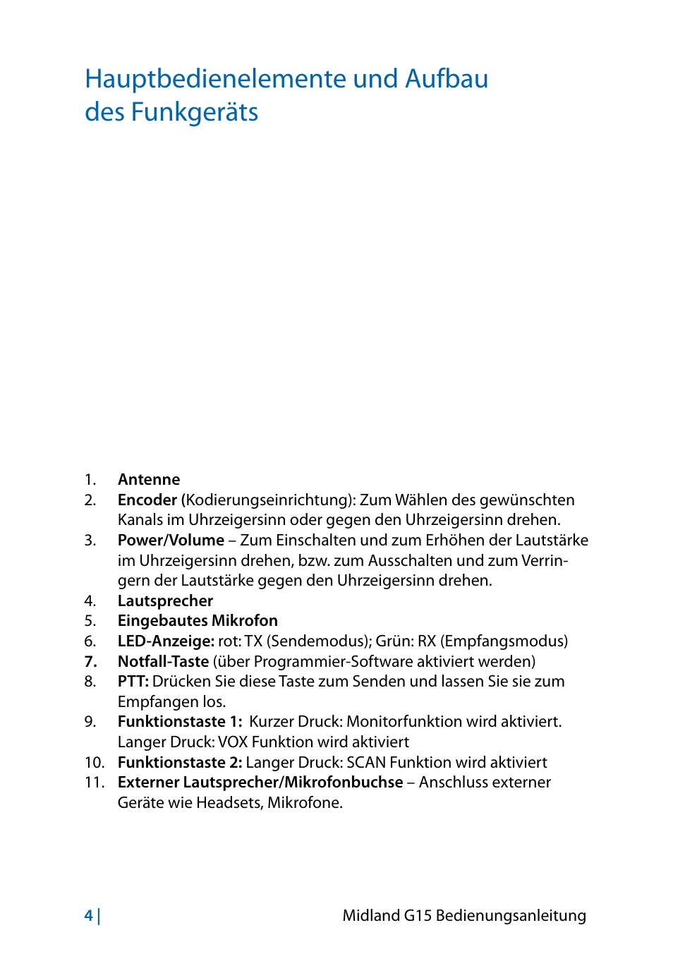 Hauptbedienelemente und aufbau des funkgeräts | MIDLAND G15 User Manual | Page 38 / 134