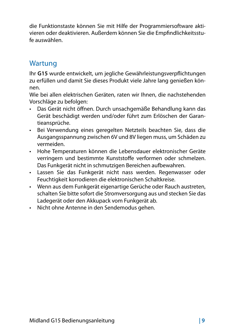 Wartung, Wartung 9 | MIDLAND G15 User Manual | Page 43 / 134
