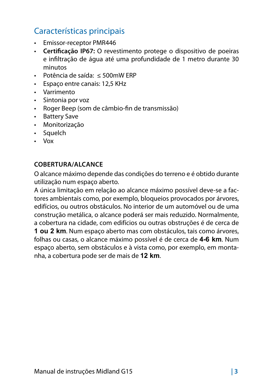 Características principais | MIDLAND G15 User Manual | Page 85 / 134