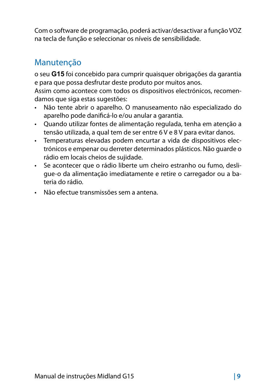 Manutenção, Manutenção 9 | MIDLAND G15 User Manual | Page 91 / 134