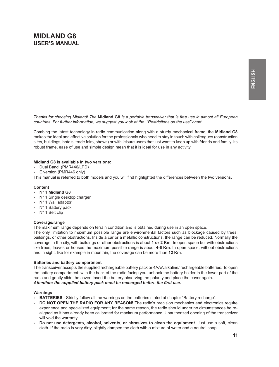 Midland g8 | MIDLAND G8 User Manual | Page 11 / 80