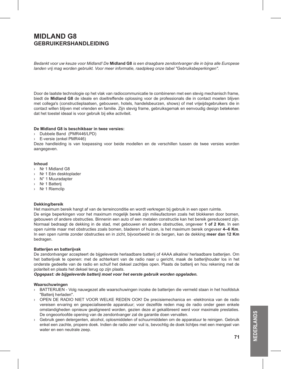 Midland g8 | MIDLAND G8 User Manual | Page 71 / 80