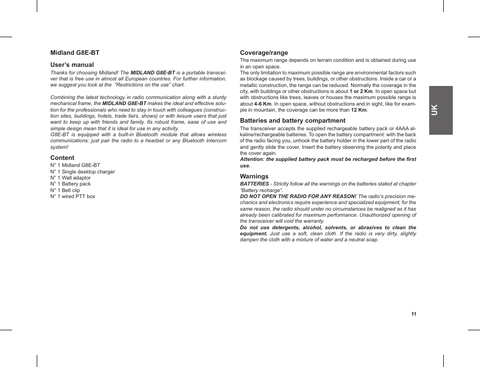 MIDLAND G8 E BT User Manual | Page 13 / 86