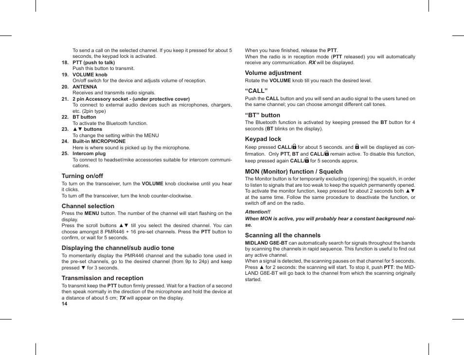 MIDLAND G8 E BT User Manual | Page 16 / 86