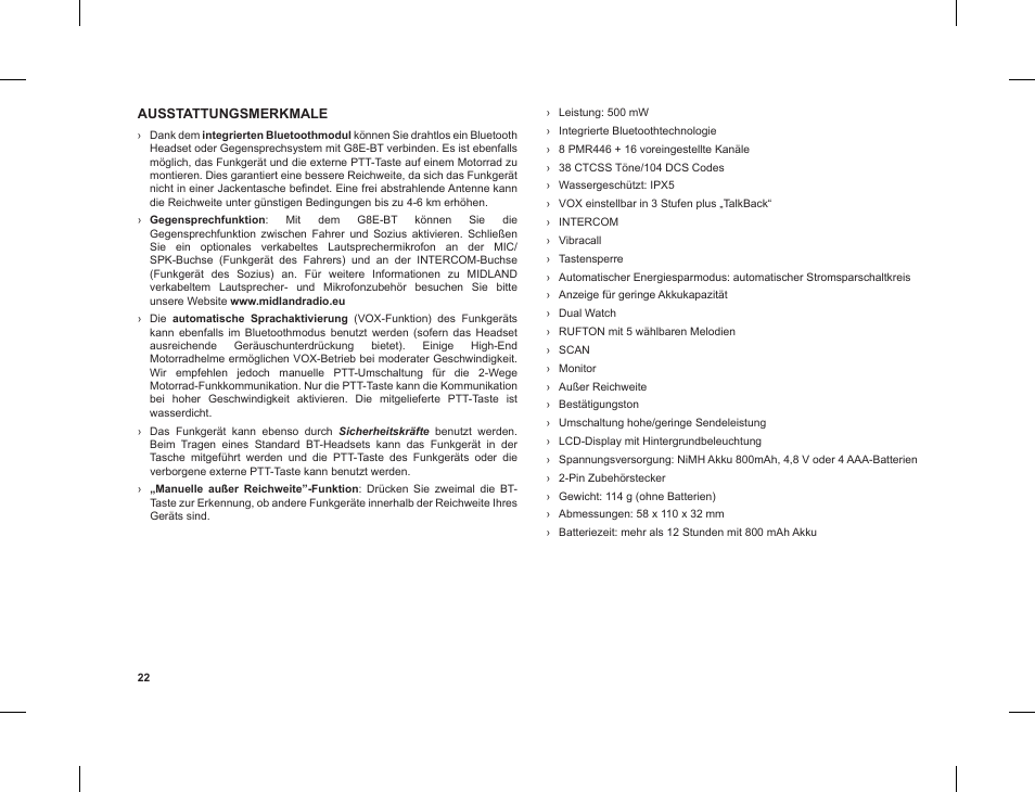 MIDLAND G8 E BT User Manual | Page 24 / 86