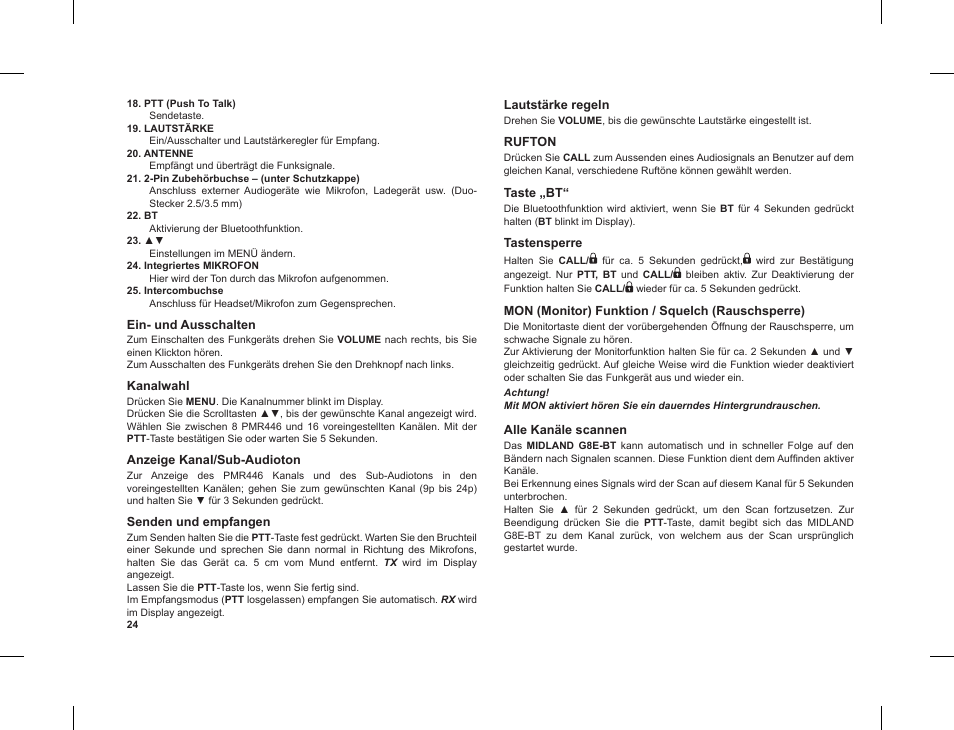 MIDLAND G8 E BT User Manual | Page 26 / 86