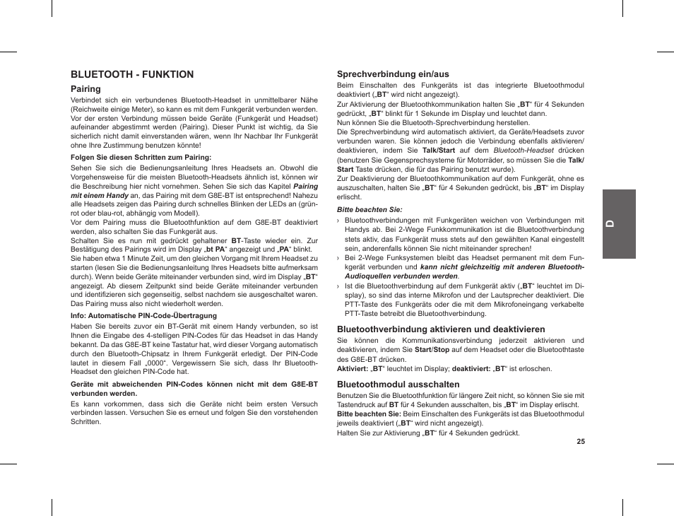 Bluetooth - funktion | MIDLAND G8 E BT User Manual | Page 27 / 86