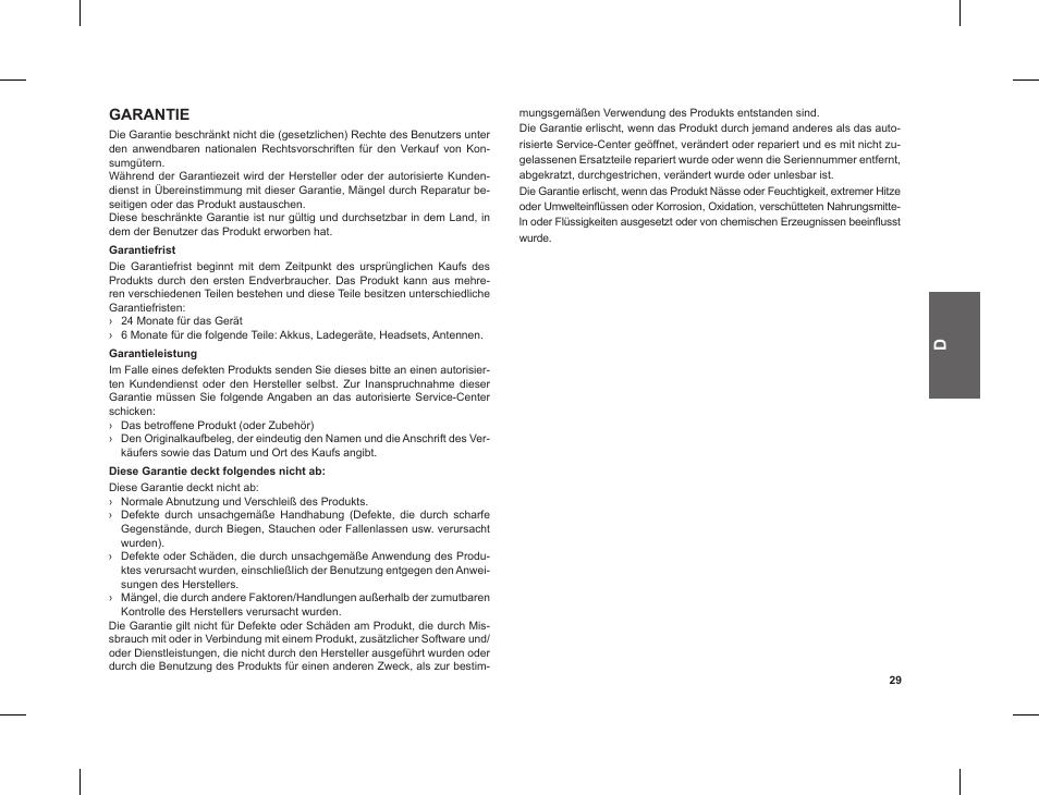 Garantie | MIDLAND G8 E BT User Manual | Page 31 / 86